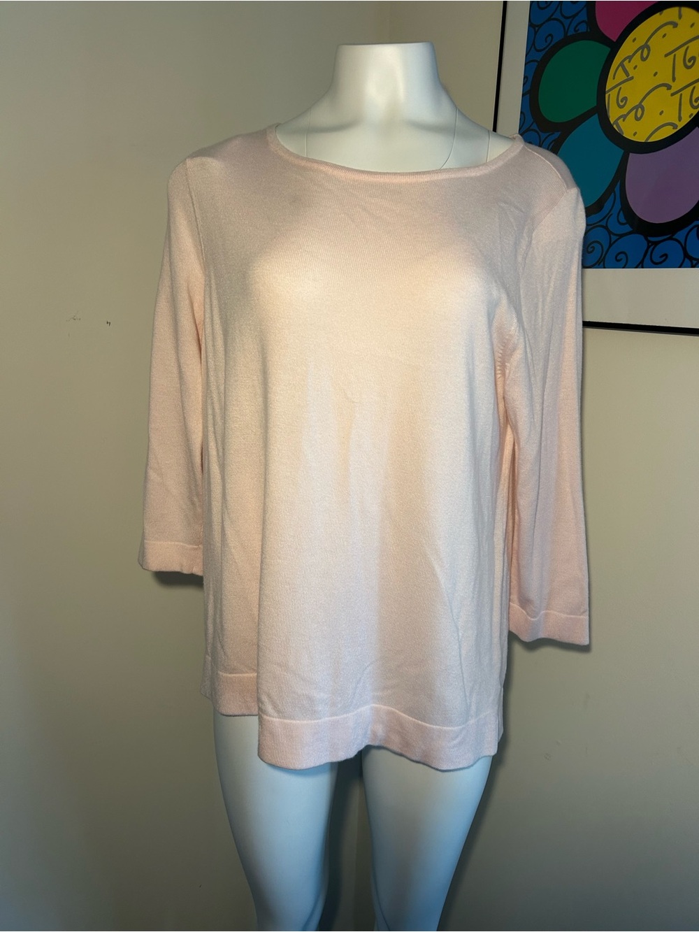 Talbots Light Blush Pink Silk and Cashmere Blend Knit Boatneck Top Size XL